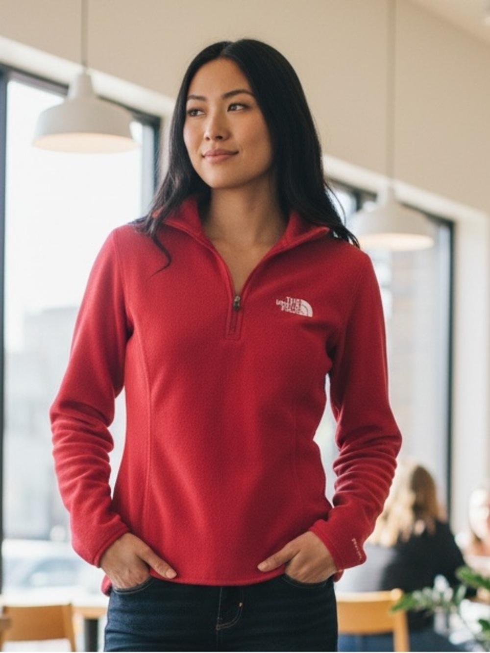 The North Face Women’s Red Half-Zip Fleece Pullover